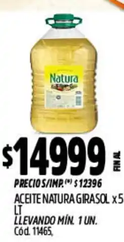 Supermercados Yaguar Natura aceite girasol oferta