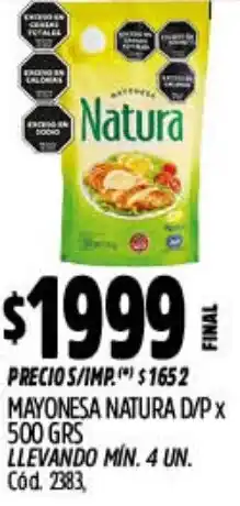 Supermercados Yaguar Natura mayonesa d/p oferta