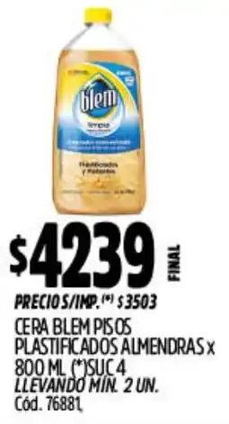 Supermercados Yaguar Blem cera pisos plastificados almendras oferta