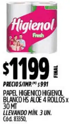Supermercados Yaguar Higienol papel higienico blanco hs aloe oferta