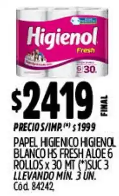 Supermercados Yaguar Higienol papel higienico blanco hs fresh aloe oferta