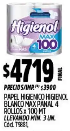 Supermercados Yaguar Higienol papel higienico blanco max panal oferta