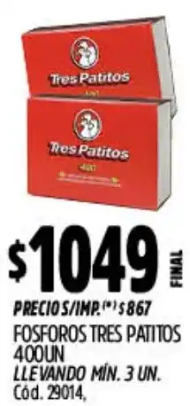 Supermercados Yaguar Tres patitos fosforos oferta