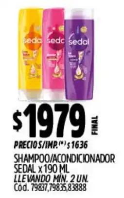 Supermercados Yaguar Sedal shampoo/acondicionador oferta