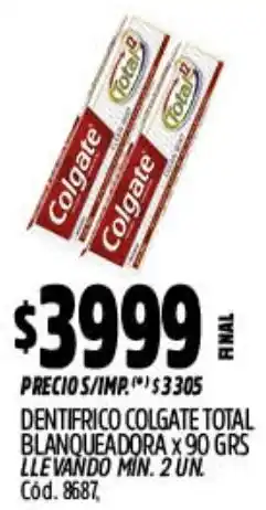 Supermercados Yaguar Colgate dentifrico total blanqueadora oferta