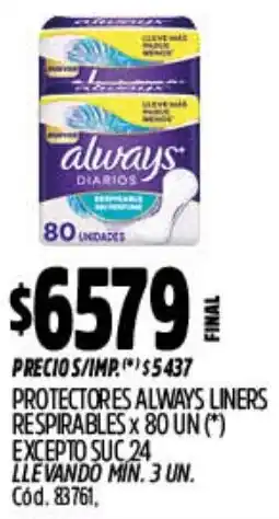Supermercados Yaguar Always protectores liners respirables oferta