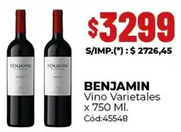 Diarco Benjamin vino varietales oferta
