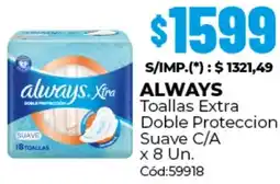 Diarco Always toallas extra doble proteccion suave c/a oferta
