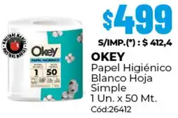 Diarco Okey papel higiénico blanco hoja simple oferta