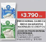 Carrefour Carrefour classic leche en polvo entera/ descremada pouch oferta