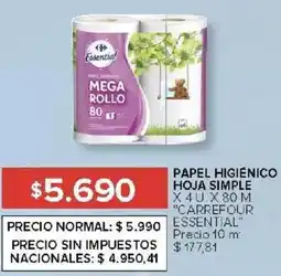 Carrefour Carrefour essential papel higiénico hoja simple oferta