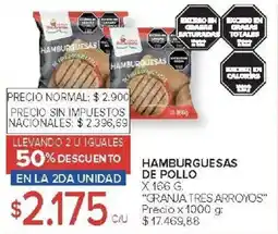 Carrefour Granja tres arroyos hamburguesas de pollo oferta