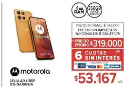 Carrefour Motorola celular libre G15 naranja oferta