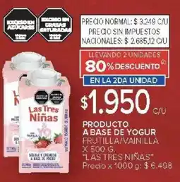 Carrefour Las tres niñas producto a base de yogur frutilla/vainilla oferta