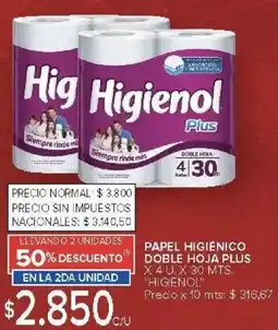 Carrefour Higienol papel higienico doble hoja plus oferta