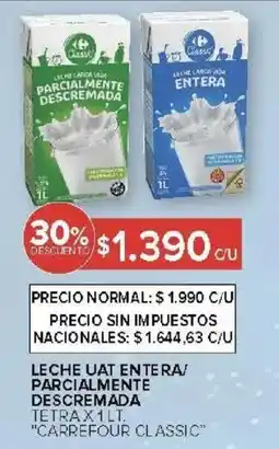 Carrefour Carrefour classic leche uat entera! parcialmente descremada tetra oferta