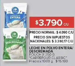 Carrefour Carrefour classic leche en polvo entera/ descremada pouch oferta