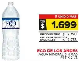 Carrefour Maxi Eco de los andes agua mineral sin gas pet oferta