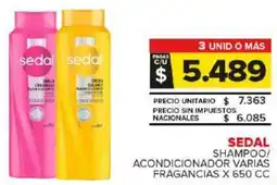 Carrefour Maxi Sedal shampoo/ acondicionador varias fragancias oferta