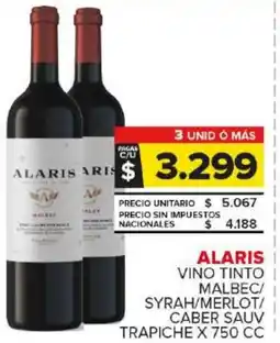 Carrefour Maxi Alaris vino tinto | malbec/ syrah/merlot/ caber sauv trapiche oferta