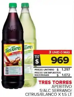 Carrefour Maxi Tres torres aperitivo s/alc serrano/ citrus/blanco oferta