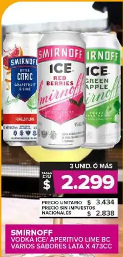 Carrefour Maxi Smirnoff vodka ice/ aperitivo lime bc varios sabores lata oferta