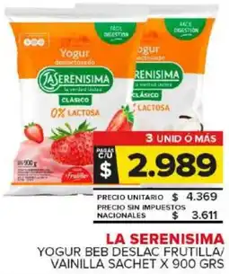 Carrefour Maxi La serenisima yogur beb deslac frutilla/ vainilla sachet oferta