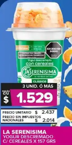 Carrefour Maxi La serenisima yogur descremado c/ cereales oferta