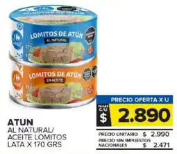 Carrefour Maxi Atun al natural/ aceite lomitos lata oferta