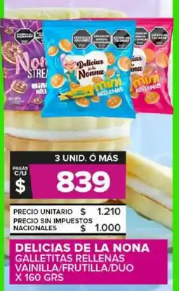 Carrefour Maxi Delicias de la nona galletitas rellenas vainilla/frutilla/duo oferta