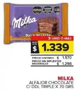 Carrefour Maxi Milka alfajor chocolate c/ ddl triple oferta