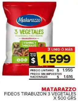 Carrefour Maxi Matarazzo fideos tirabuzon 3 vegetales oferta