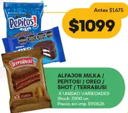 Supermercados Tadicor Alfajor milka / pepitos!/ oreo / shot/terrabusi oferta
