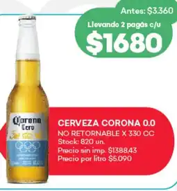 Supermercados Tadicor Cerveza corona 0.0 no retornable oferta
