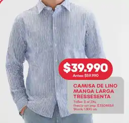 Supermercados Tadicor Camisa de lino manga larga tressesenta oferta