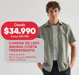 Supermercados Tadicor Camisa de lino manga corta tressesenta oferta