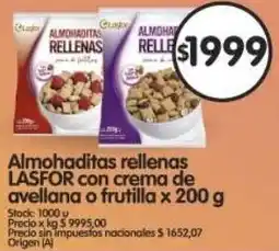Supermercados Buenos Días Lasfor almohaditas rellenas con crema de avellana o frutilla oferta