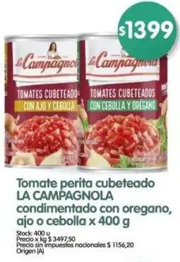 Supermercados Buenos Días La campagnola tomate perita cubeteado condimentado con oregano, ajo o cebolla oferta