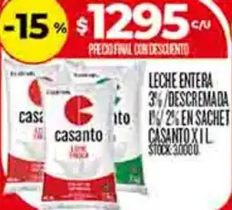 Supermercados DIA Leche entera 3%/descremada to 12% en sachet casanto oferta