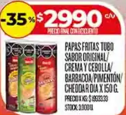 Supermercados DIA Dia papas fritas tubo sabor original/ crema y cebolla oferta
