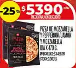 Supermercados DIA Dia pizza de mozzarella y pepperoni/jamon y mozzarella oferta