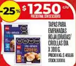 Supermercados DIA Dia tapas para empanadas hojaldradas/criollas oferta