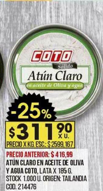 Coto Atún Claro En Aceite De Oliva Y Agua Coto oferta