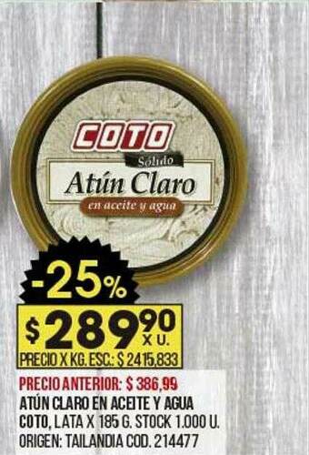 Coto Atún Claro En Aceite Y Agua Coto oferta