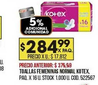 Coto Toallas Femeninas Normal Kotex oferta