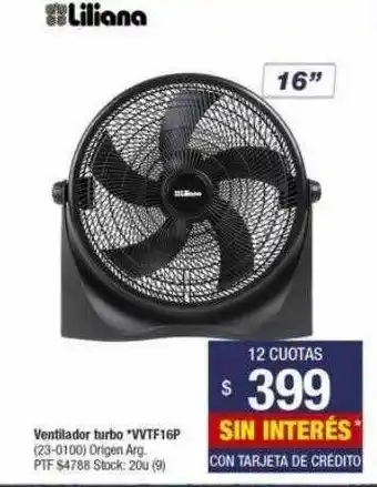 Ventilador Turbo Vvtvf16p Liliana