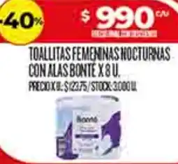 Supermercados DIA Bonté toallitas femeninas nocturnas con alas oferta