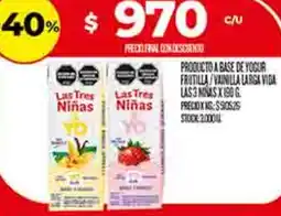 Supermercados DIA Las tres niñas producto a base de yogur frutilla/vainilla larga vida oferta