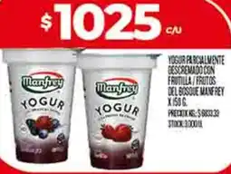 Supermercados DIA Manfrey yogur parcialmente descremado con frutilla/frutos del bosque oferta