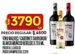 Supermercados DIA Muñeco rebelde vino malbec/cabernet sauvignon/ blanco oferta